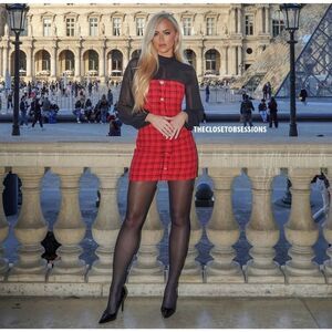 NWT ZARA Bloggers Fav COMBINATION STRUCTURED DRESS Mini Red black tweed Jewel